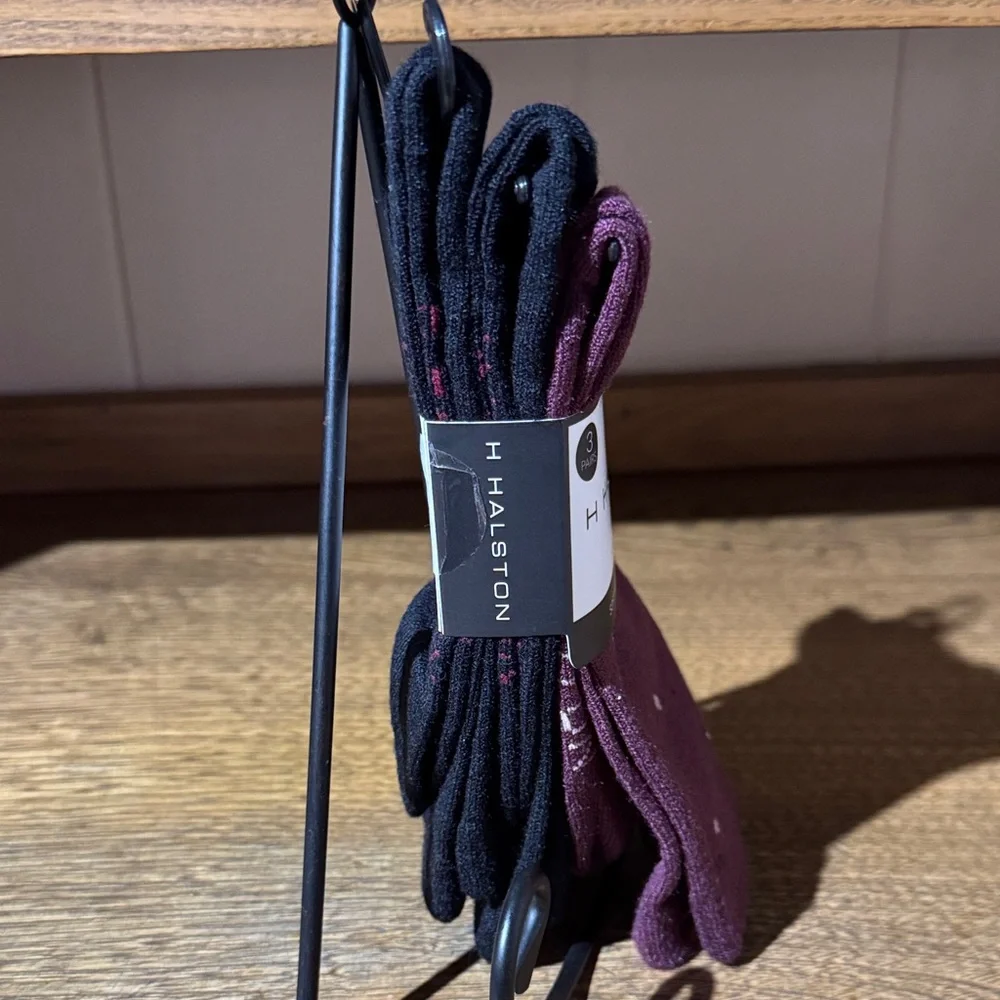 H by Halston Black and Purple Crew Socks Set